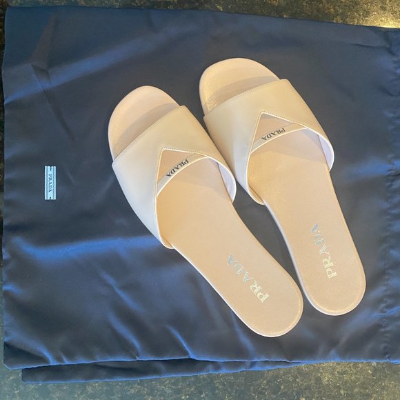 NWT Prada Logo Strap Slide Sandal Nude/Tan 39.5 - Picture 5 of 8